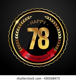 78 golden anniversary logo with red ribbon, low poly design number