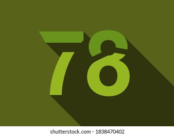 78 Number with long shadow, green colors cutting style. For logo, brand label, design elements, corporate identity, application & more. Vector editable illustration.