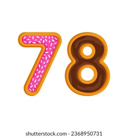 78 number sweet glazed doughnut vector illustration