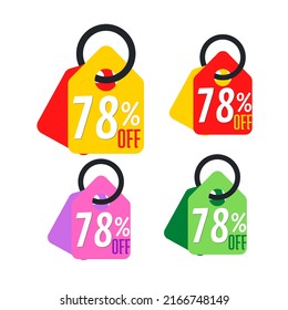 78% off set Discount sale, with multi-color label, online, graphic design. Vector Illustration