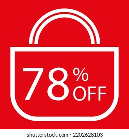 78 percent off. Red banner with shopping bag illustration. 