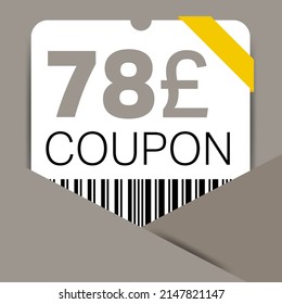 78 Pound Coupon promotion sale for a website, internet ads, social media gift 78 off discount voucher. Big sale and super sale coupon discount. Price Tag Mega Coupon discount vector illustration.