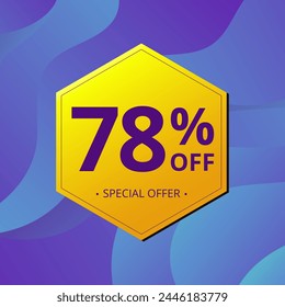 78% Sale and Discount Label. Seventy eight percent Sale Discount label Geometric design. Abstract Blue and Yellow Hexagon. Vector illustration.