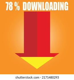 78% sign symbol downloading in 3d illustration arrow red color shape business stamp isolated on yellow background. Vector eps10