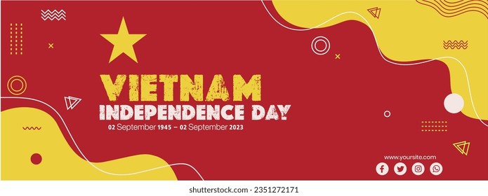 78 th Vietnamese Independence Day Banner with wavy and doodles elements. Ngày Quốc Khánh 2 September 2023 Background Concept. Suitable for social media, website, and printable needs