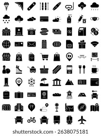 78 travel business solid icon vector set