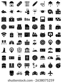 78 travel business solid icon vector set