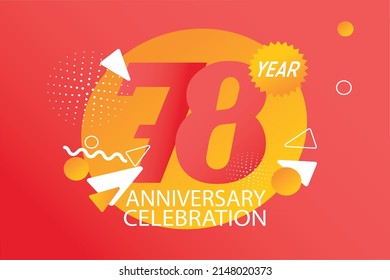 78 year anniversary celebration logotype. anniversary logo with orange and white color isolated on black background, vector design for celebration, invitation card, and greeting card - Vector