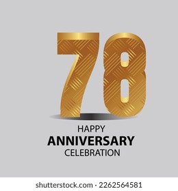78 year anniversary, Gold shiny metallic numbers set, gold font sign isolated on gray background. Luxury fashion typography design for decoration, web, design, advertising. Vector illustration