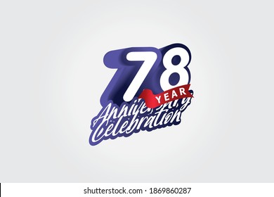 78 year anniversary, Italic Style with ribbon celebration logotype. Simple Blue color design isolated on Grey background - vector 
