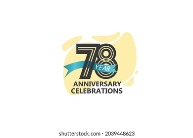 78 year anniversary, minimalist logo, jubilee, greeting card. Birthday invitation. year sign. Blue Ribbon space vector illustration on white background - Vector