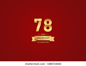 78 year golden anniversary vector illustration with gold ribbon isolated on red background