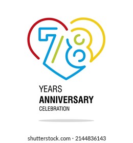 78 years anniversary celebration decoration colorful number bounded by a loving heart modern love line design logo icon white background