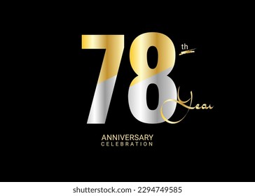 78 Years Anniversary Celebration gold and silver Vector Template, 78 number logo design, 78th Birthday Logo,  logotype Anniversary, Vector Anniversary For Celebration, poster, Invitation Card