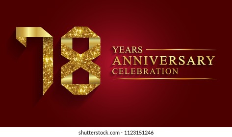 78 years anniversary celebration logotype style gift paper. Logo ribbon golden number on red background.