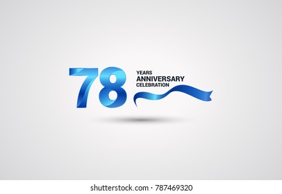 78 Years Anniversary celebration logotype colored with shiny blue, using ribbon and isolated on white background