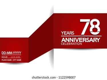 78 years anniversary design with red and white background for celebration event brochure