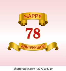 78 years anniversary logo template. Red numbers with golden ribbon.