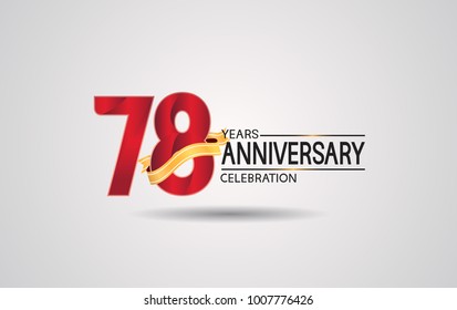 78 years anniversary logotype with red color and golden ribbon isolated on white background for celebration event