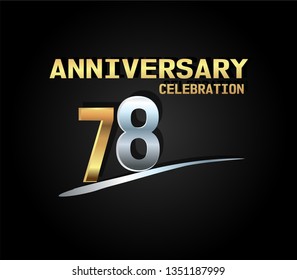 78 years Anniversary silver and golden font  with silver line. Fist number golden and second number silver with underline silver and golden text. Elegant and simple design. 