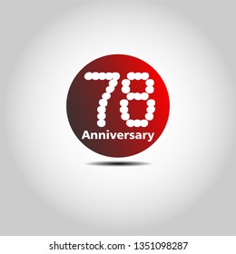 78 years Anniversary with simple bound design. Red bound with shadow. Dots font number. White colour font. My all design can see in my portofolio