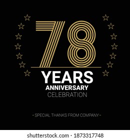 78 years anniversary vector icon, logo. Graphic design element with number and text composition for 78th anniversary.