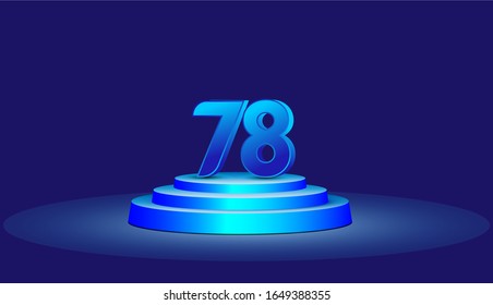 Ilustración de diseño de plantillas vectoriales de 78 años. Blue 3d Números con escenario de podio para celebración