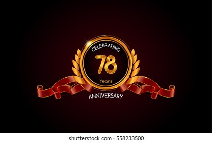 78 years gold anniversary celebration logo with red ribbon , isolated on dark background