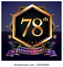 78 years golden anniversary logo celebration with ring and ribbon.