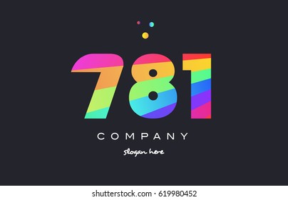 781 creative color green orange blue magenta pink number digit company logo vector icon spectrum