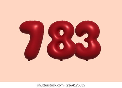 782 3d number balloon made of realistic metallic air balloon 3d rendering. 3D Red helium balloons for sale decoration Party Birthday, Celebrate anniversary, Wedding Holiday. Vector illustration