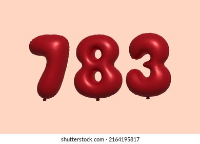 783 3d number balloon made of realistic metallic air balloon 3d rendering. 3D Red helium balloons for sale decoration Party Birthday, Celebrate anniversary, Wedding Holiday. Vector illustration