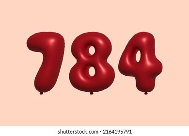784 3d number balloon made of realistic metallic air balloon 3d rendering. 3D Red helium balloons for sale decoration Party Birthday, Celebrate anniversary, Wedding Holiday. Vector illustration svg
