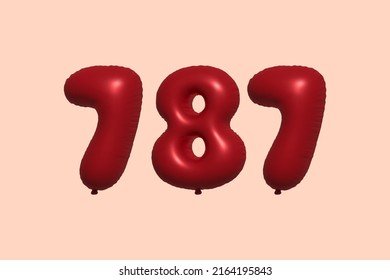 787 globo 3d número hecho de representación 3d de globo metálico realista. Globos 3D de helio rojo para la venta decoración Fiesta Cumpleaños, Celebración de Aniversario, Fiesta de la Boda. Ilustración del vector