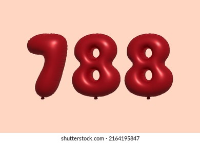 788 3d number balloon made of realistic metallic air balloon 3d rendering. 3D Red helium balloons for sale decoration Party Birthday, Celebrate anniversary, Wedding Holiday. Vector illustration