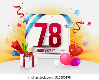 78th anniversary celebration with colorful confetti and balloon with shiny yellow background