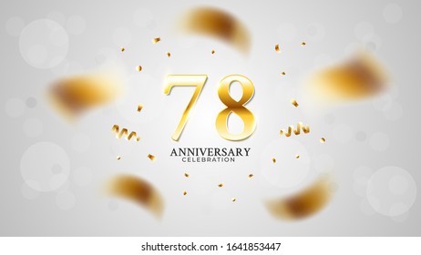 78th anniversary celebration with gold color and white background bokeh effects and sparkling confetti. modern elegant design can be used for a wedding or company. editable vector EPS 10