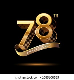 78th Anniversary celebration logotype colored with shiny gold, using ribbon and isolated on black background