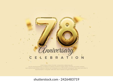 Celebración del 78 aniversario, diseño vectorial con ilustración de globos de oro brillante. Fondo vectorial premium para el saludo y la celebración.