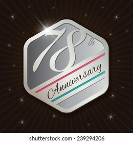 78th Anniversary - Classy and Modern silver emblem / Seal / Badge - vector illustration on  rays and stars background