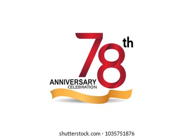 78th anniversary design logotype red color and golden ribbon for celebration isolated on white background
