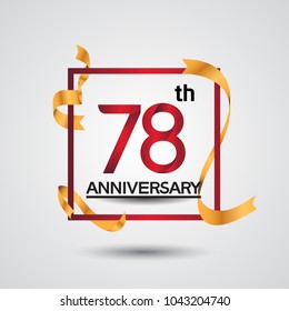 78th anniversary design with red color in square and golden ribbon isolated on white background for celebration