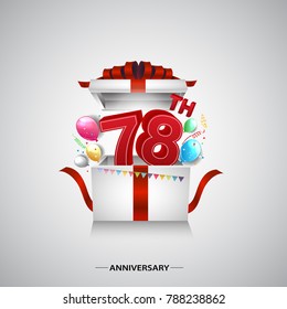 78th anniversary design with red number inside gift box isolated on white background for celebration event
