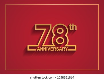 78th anniversary design with simple line style golden color isolated on red background for celebration event
