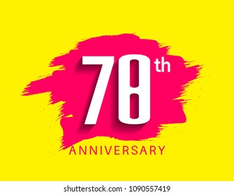 78th anniversary flat design pink brush on yellow background for celebration event 
