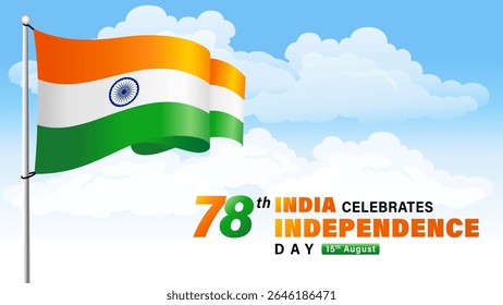 78th anniversary of India Independence Day celebration 2025. 15th august holiday banner for 78 years of Independence with national flag on sky background. Vector illustration