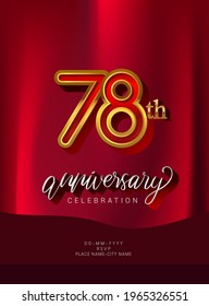 78th Anniversary Invitation and Greeting Card Design, Golden and Silver Colored, Elegant Design, Isolated on Red Background. Vector illustration.