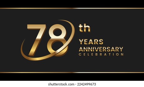 78th anniversary logo design with gold ring. Logo Vector Illustration