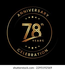 78° Aniversario. Diseño del logo del aniversario con anillo de color dorado y texto para eventos de celebración del aniversario. Plantilla de vectores de logotipos