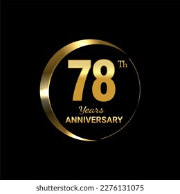 78th Anniversary logo design with golden number and text for anniversary celebration event, invitation, wedding, greeting card, banner, poster, flyer, brochure, book cover. Logo Vector Template.